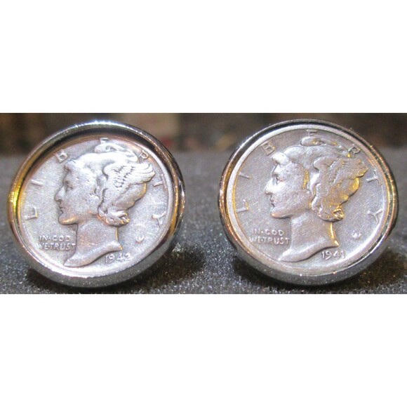 Silver Mercury Head Dimes Cufflinks - Picture 3 of 5